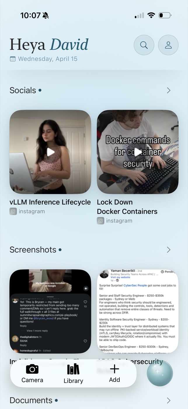 OwnMynd AI app interface illustrating save and manage web links notes and social media posts